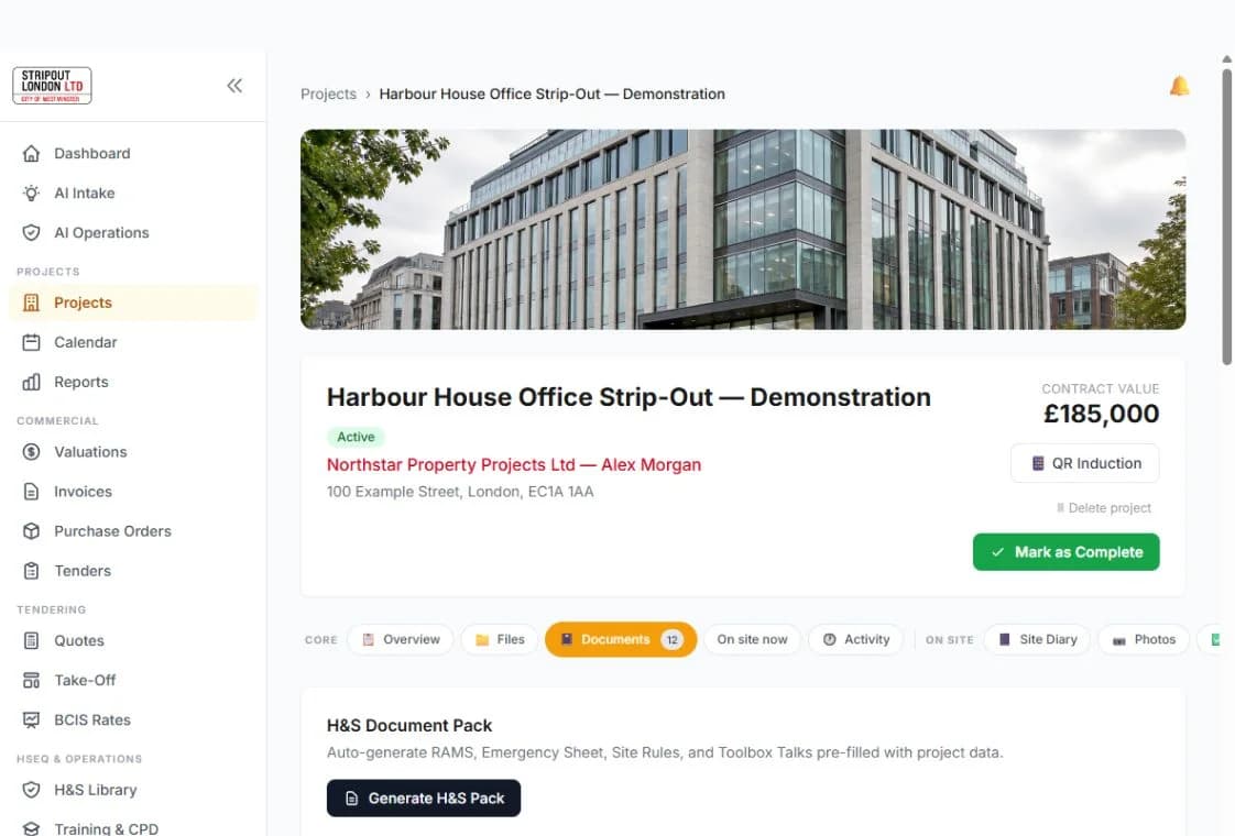 Start the day with the full picture in a fictional SiteHQ demonstration workspace.